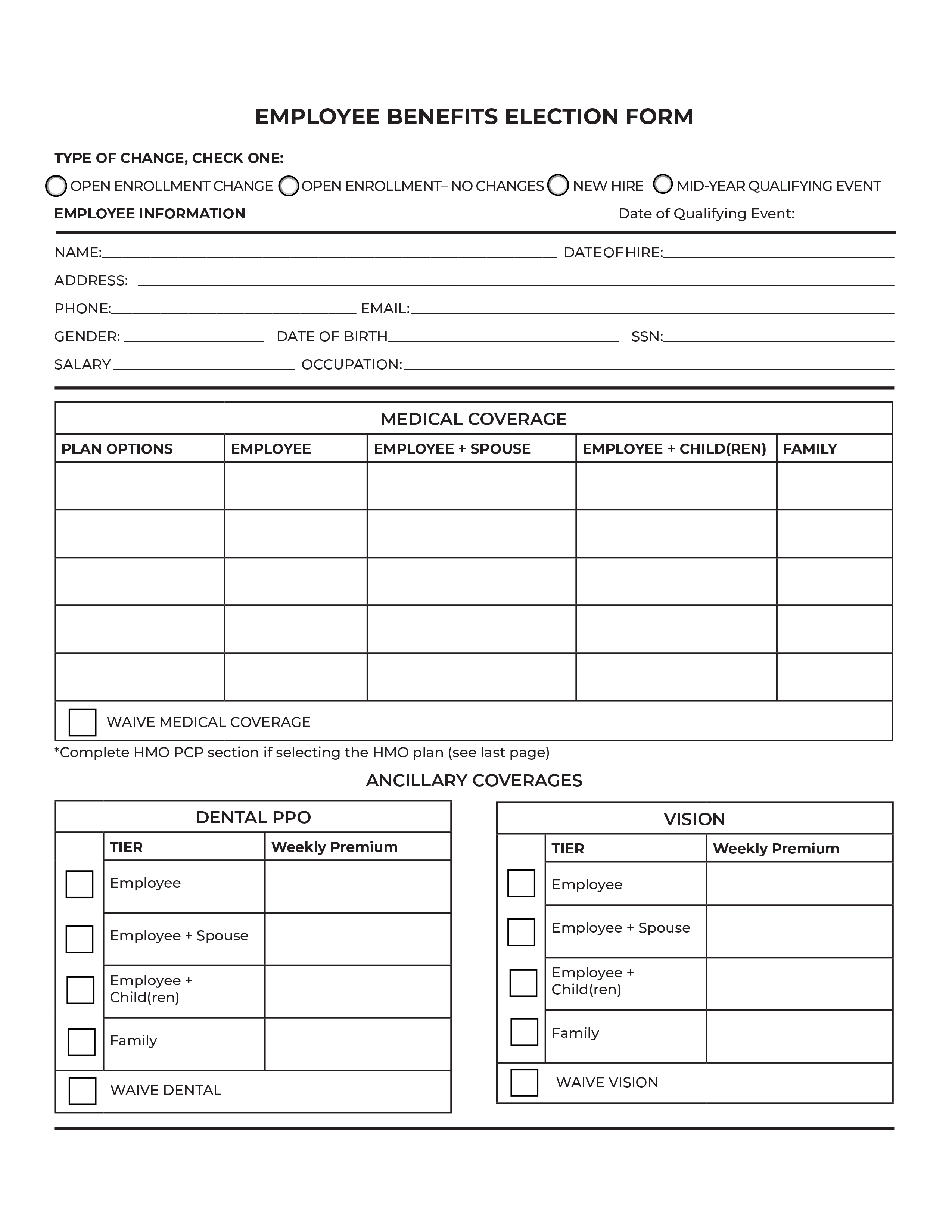 Employee Benefits Election Form