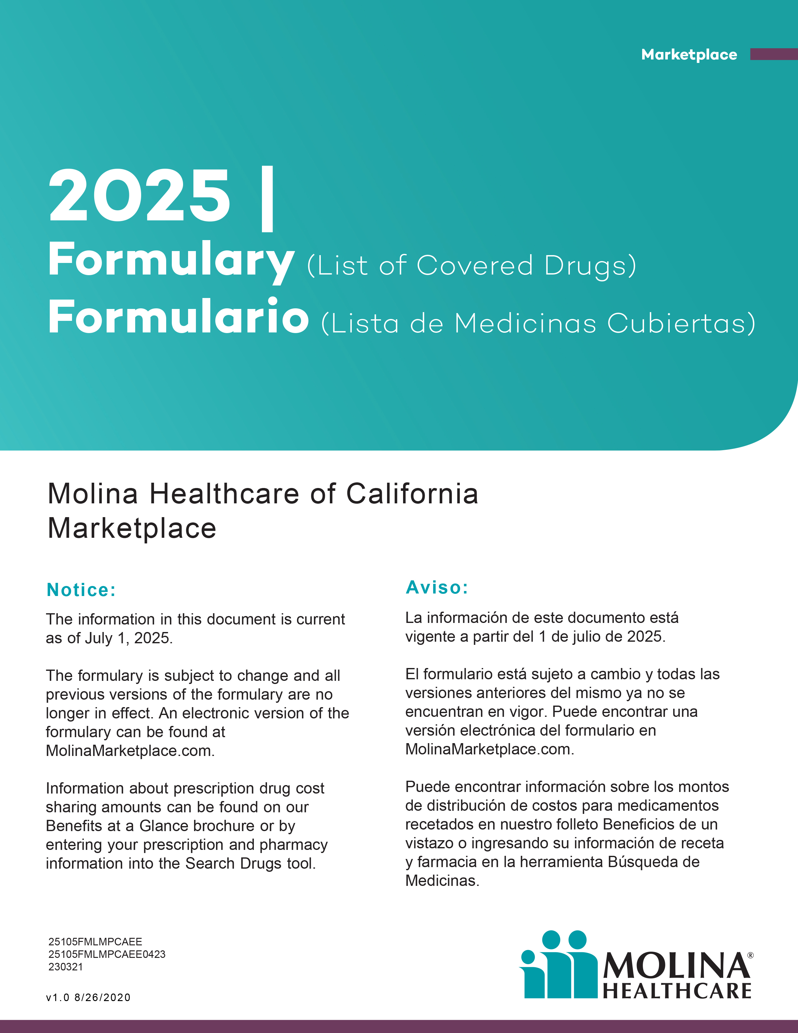Molina Healthcare of California Marketplace List of Covered Drugs