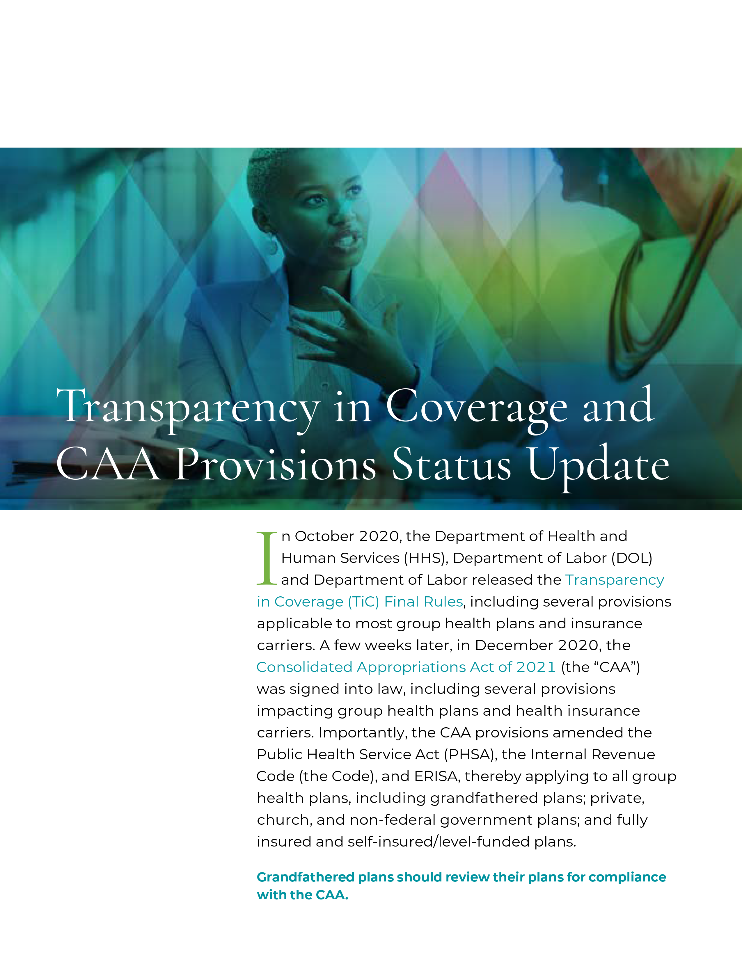 Transparency in Coverage and CAA Provisions Status Update