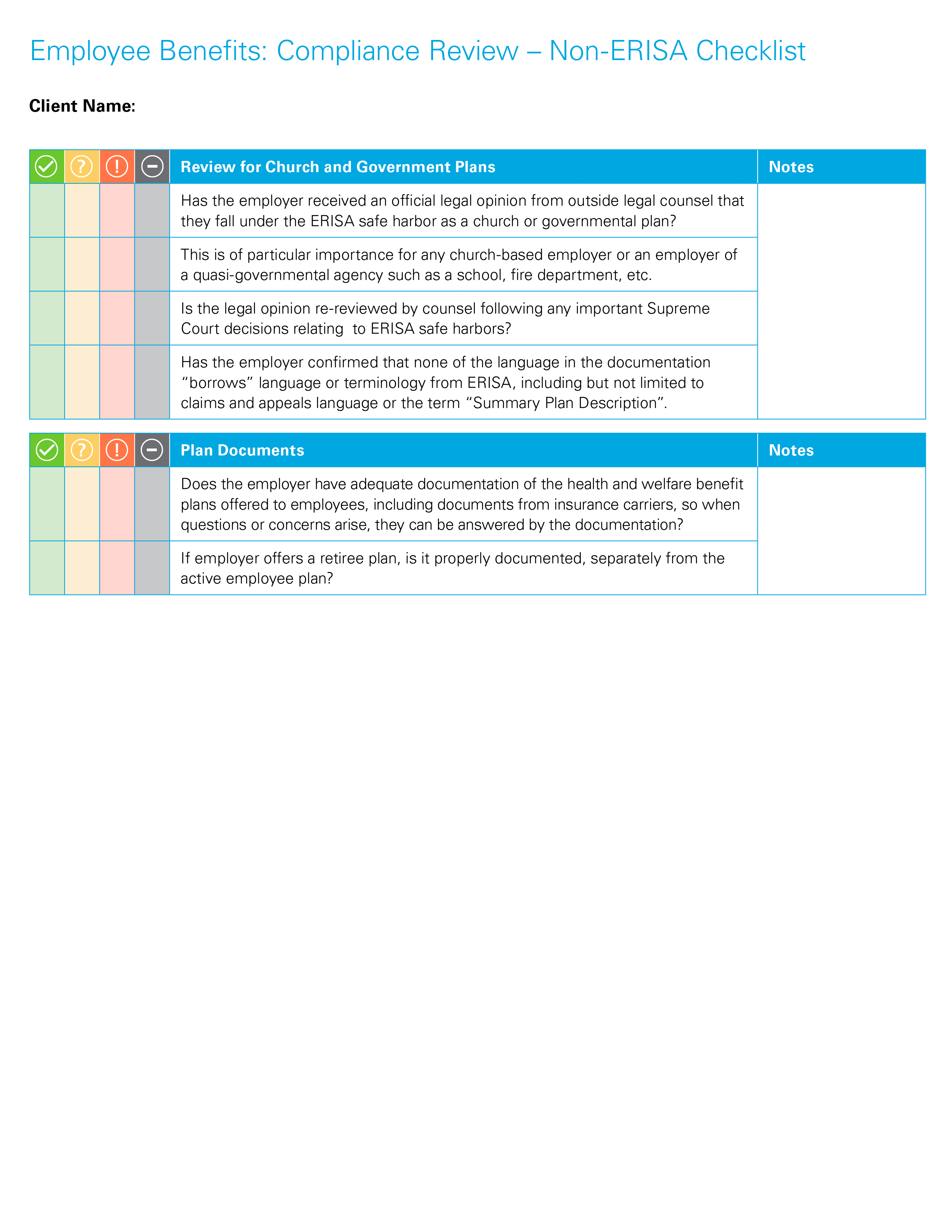 EB: Compliance Review – Non-ERISA Checklist
