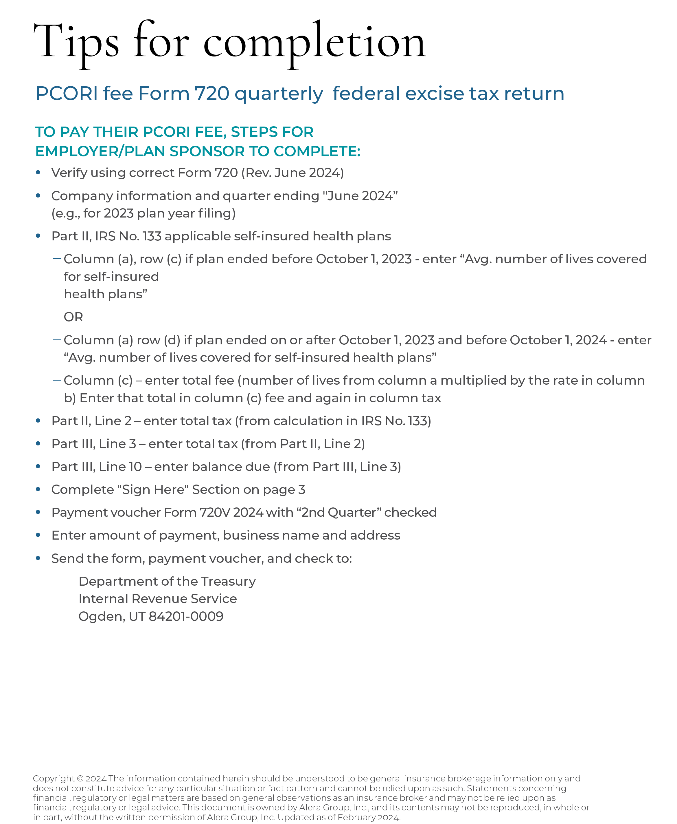 PICORI Fee Form 720 Quarterly Federal Excise Tax Return