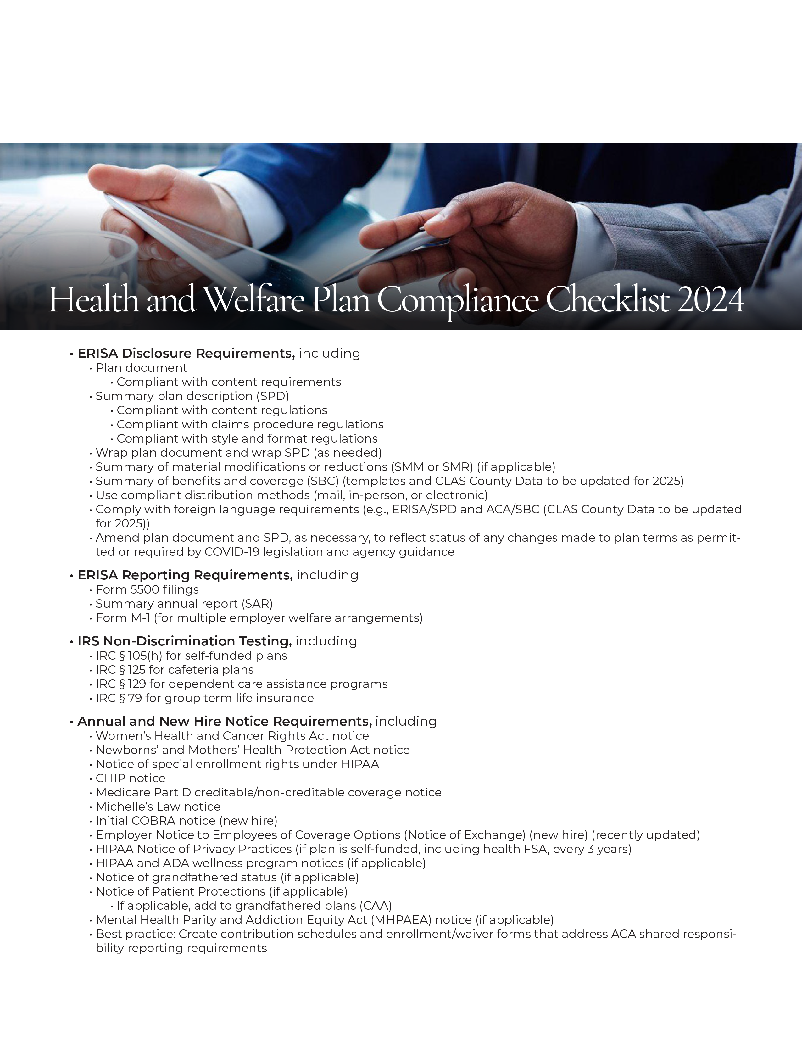 Health and Welfare Plan Compliance Checklist